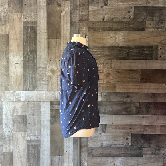 Men's Navy holiday button up shirt xlarge Santa elf Christmas tree reindeer - Picture 7 of 10